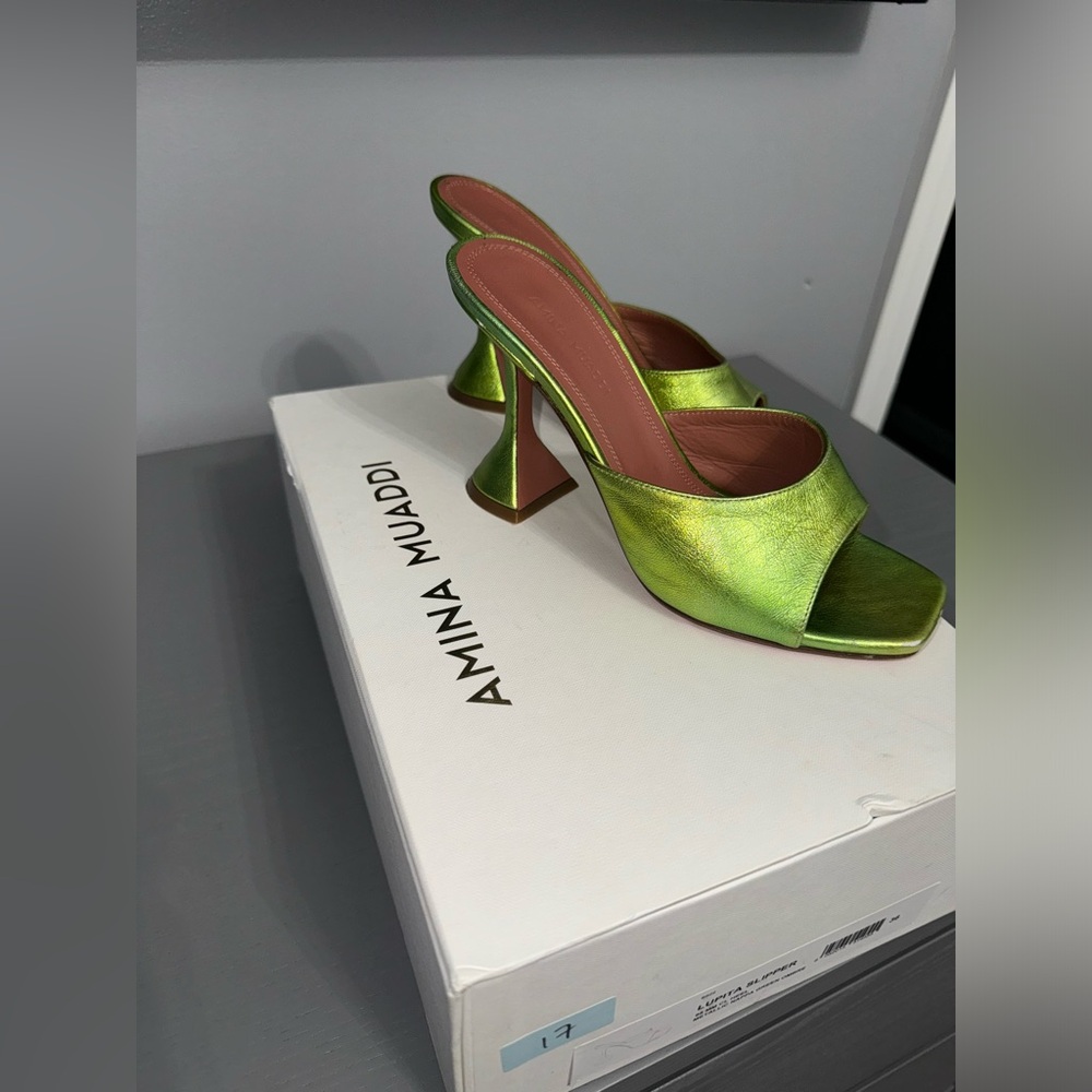 Amina Muaddi Lupita Metallic Slipper size 6